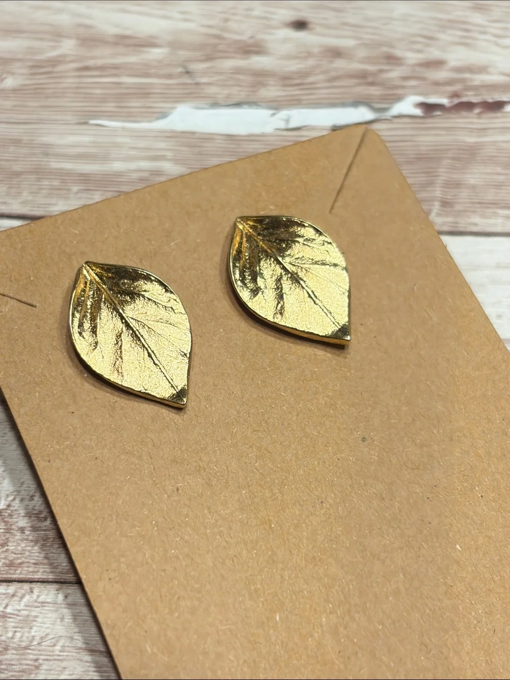 Vintage Gold Leaf Stud Earrings